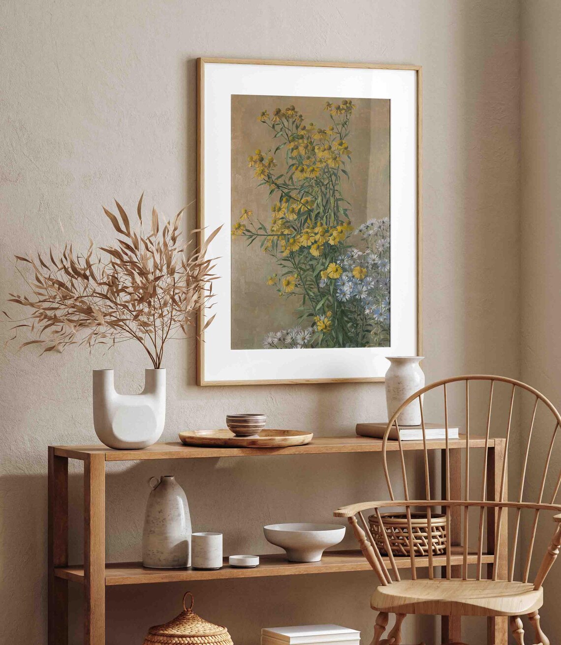 Antique Botanical Print Of Yellow Daisies And White Asters Art - Image 3