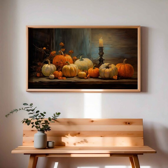 Harvest Pumpkins Candle Glow Moody Autumn Still Life TV Poster