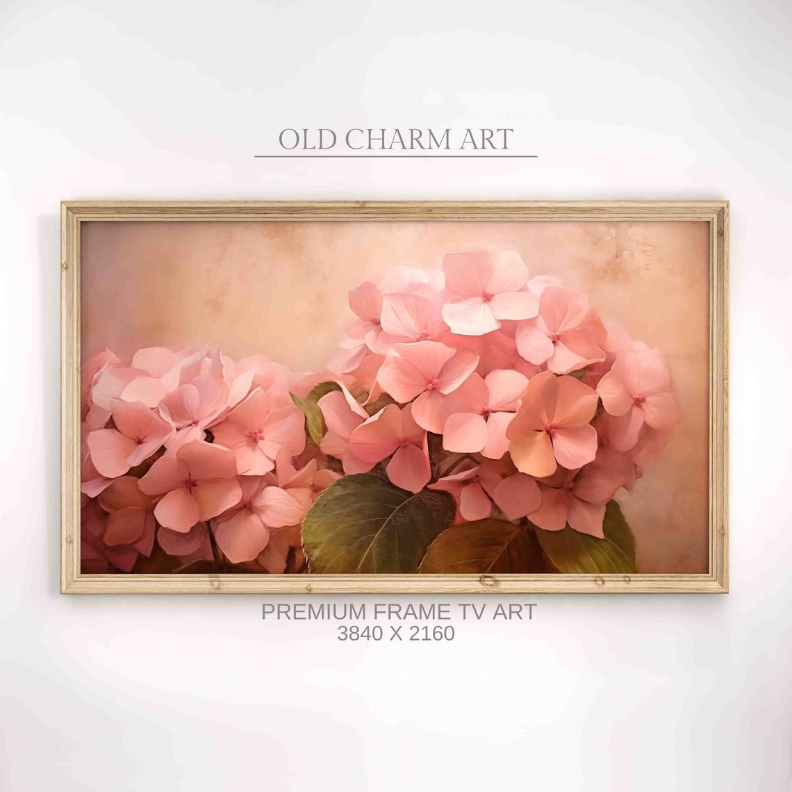 Pink Hydrangea Blossoms Soft Peach Botanical Floral Vintage Art Print