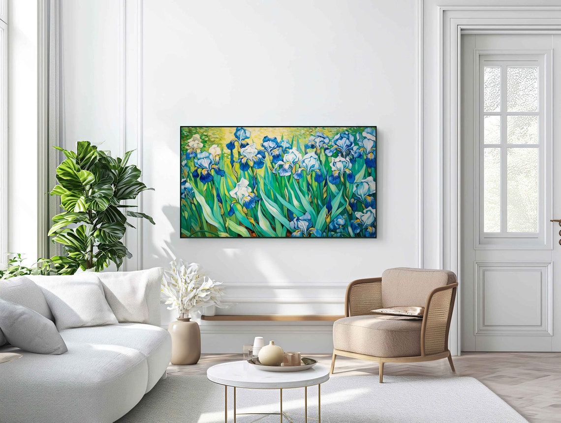 Blue And White Irises Van Gogh Style Impressionist Floral Art Poster - Image 4