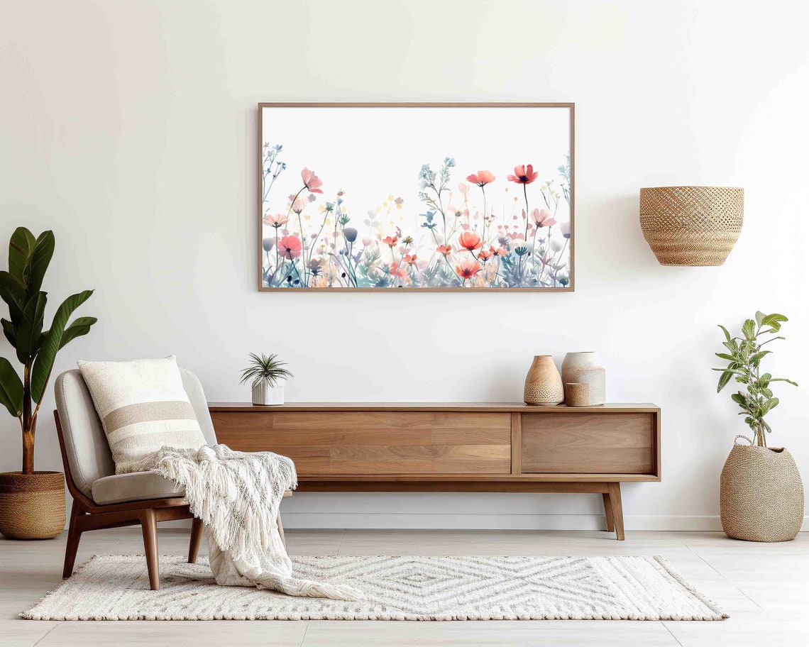 Spring Wildflower Meadow Pink Floral Watercolor Frame TV Poster