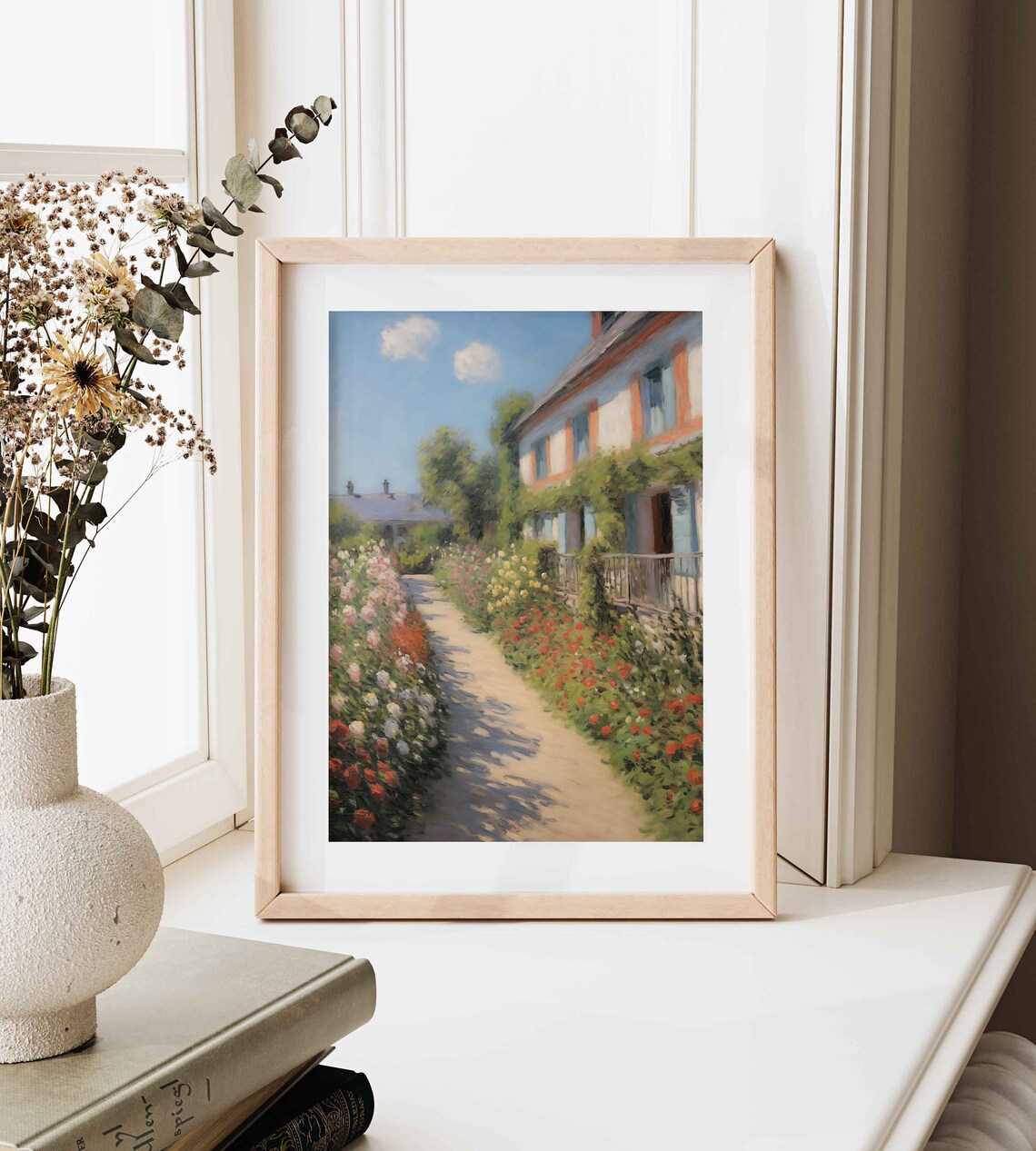 Vine Covered Country House Garden Path Red Flower Beds Summer Poster - Image 4