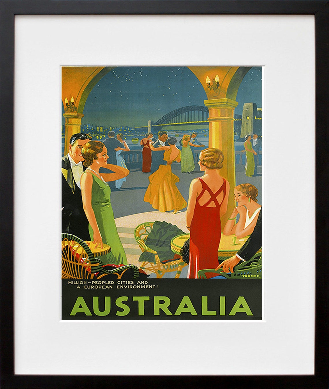 Australia Vintage Night Terrace Dance Sydney Harbour Bridge Poster - Image 2