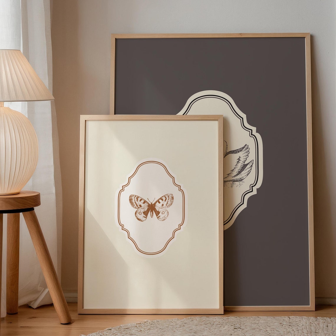 Vintage Butterfly Sepia Engraving Cream Ornate Vertical Nursery Poster - Image 5