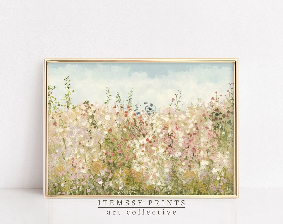 Soft Wildflower Meadow Pastel Floral Landscape Dreamy Art Poster