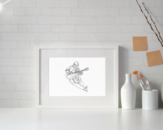 Guitarist Continuous Line Drawing Minimalist Music Art Print