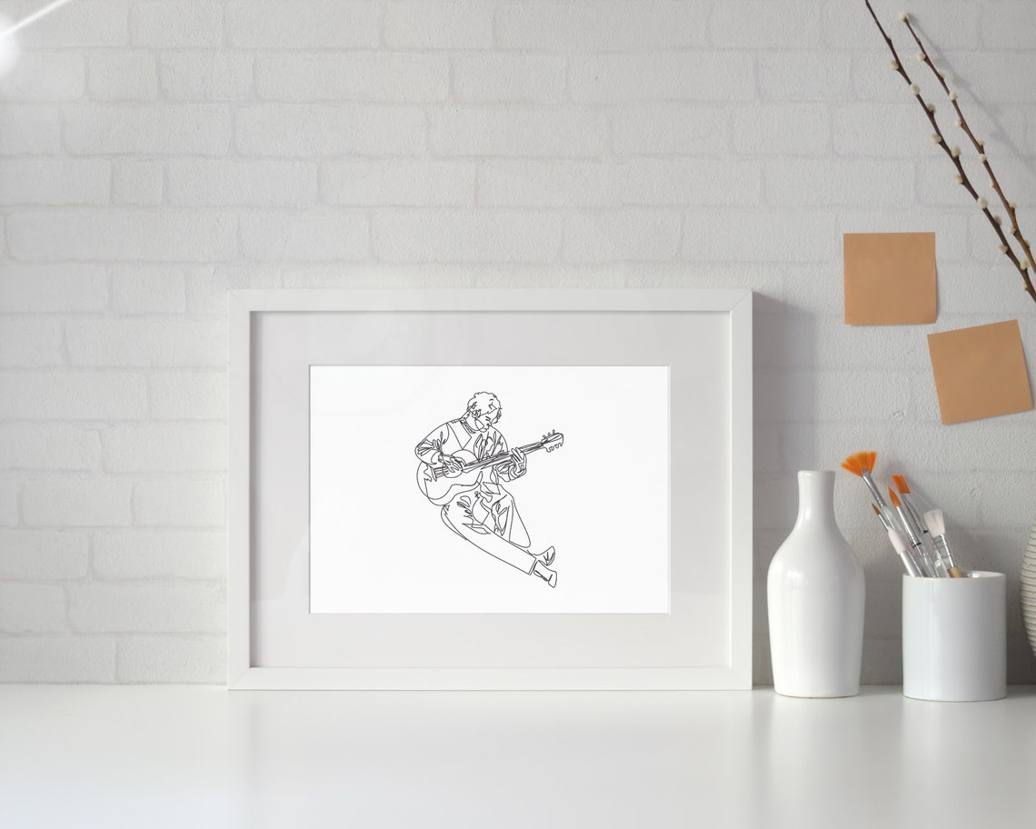 Guitarist Continuous Line Drawing Minimalist Music Art Print