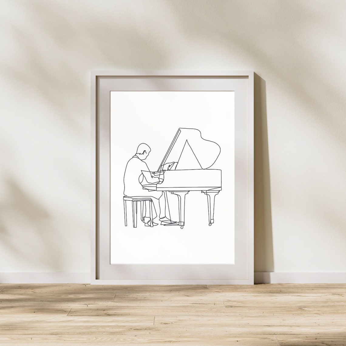 Minimalist Piano Player Art Line Music Wall Continuous Drawing