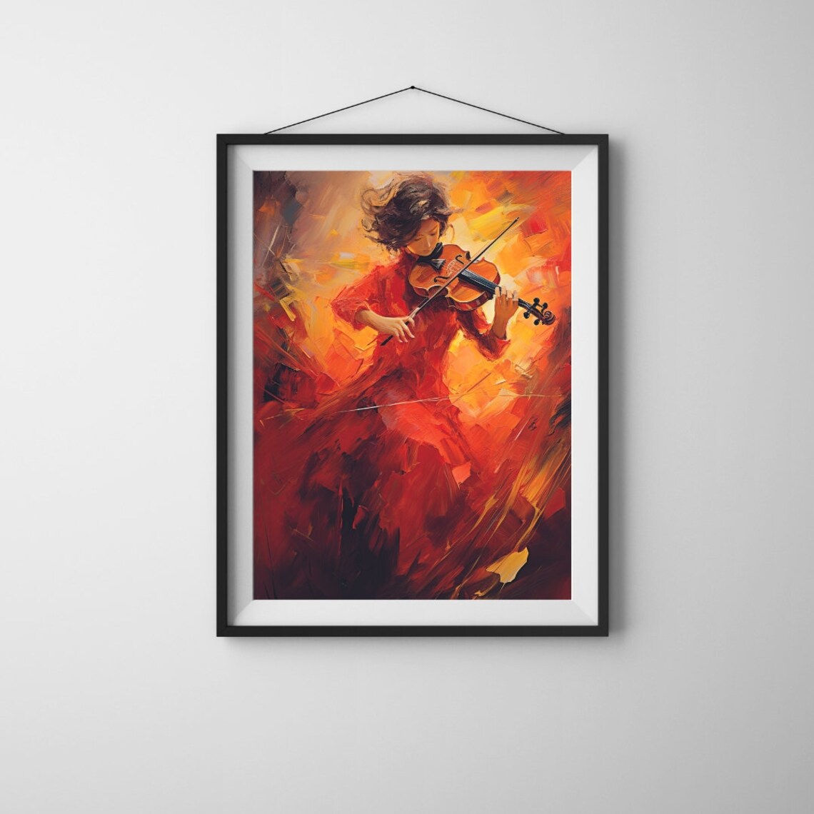 Passionate Woman In Red Dress Playing Violin Fiery Music Art Poster