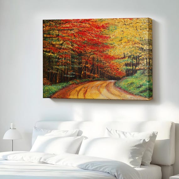 Forest Road Oil Painting Look Decorative Canvas Wall Art Nature Decor Landscape Table