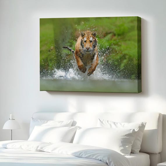 Running Tiger Decorative Canvas Painting Animal Wall Decor Modern Art Housewarming Gifts Large