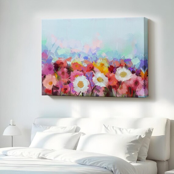 Wildflower Meadow Colorful Oil Painting Floral Canvas Botanical Wall Art