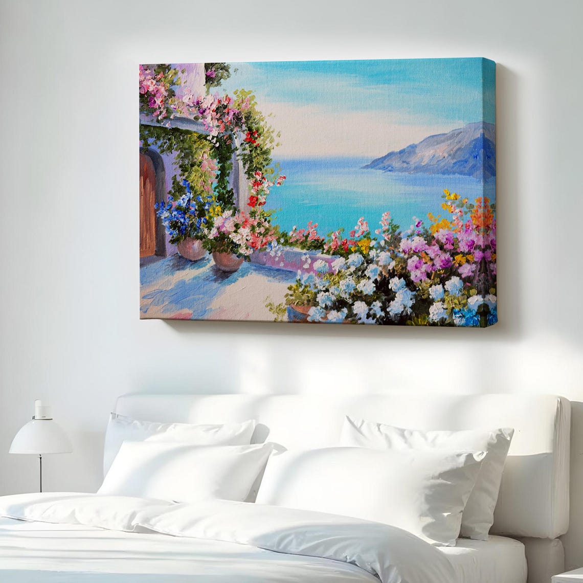 Coastal Villa Terrace Ocean View Flower Garden Mediterranean Wall Art
