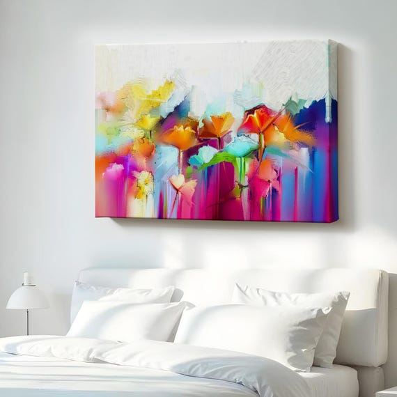 Abstract Flowers Oil Painting Look Decorative Canvas Wall Art Print Framed Housewarming Gifts