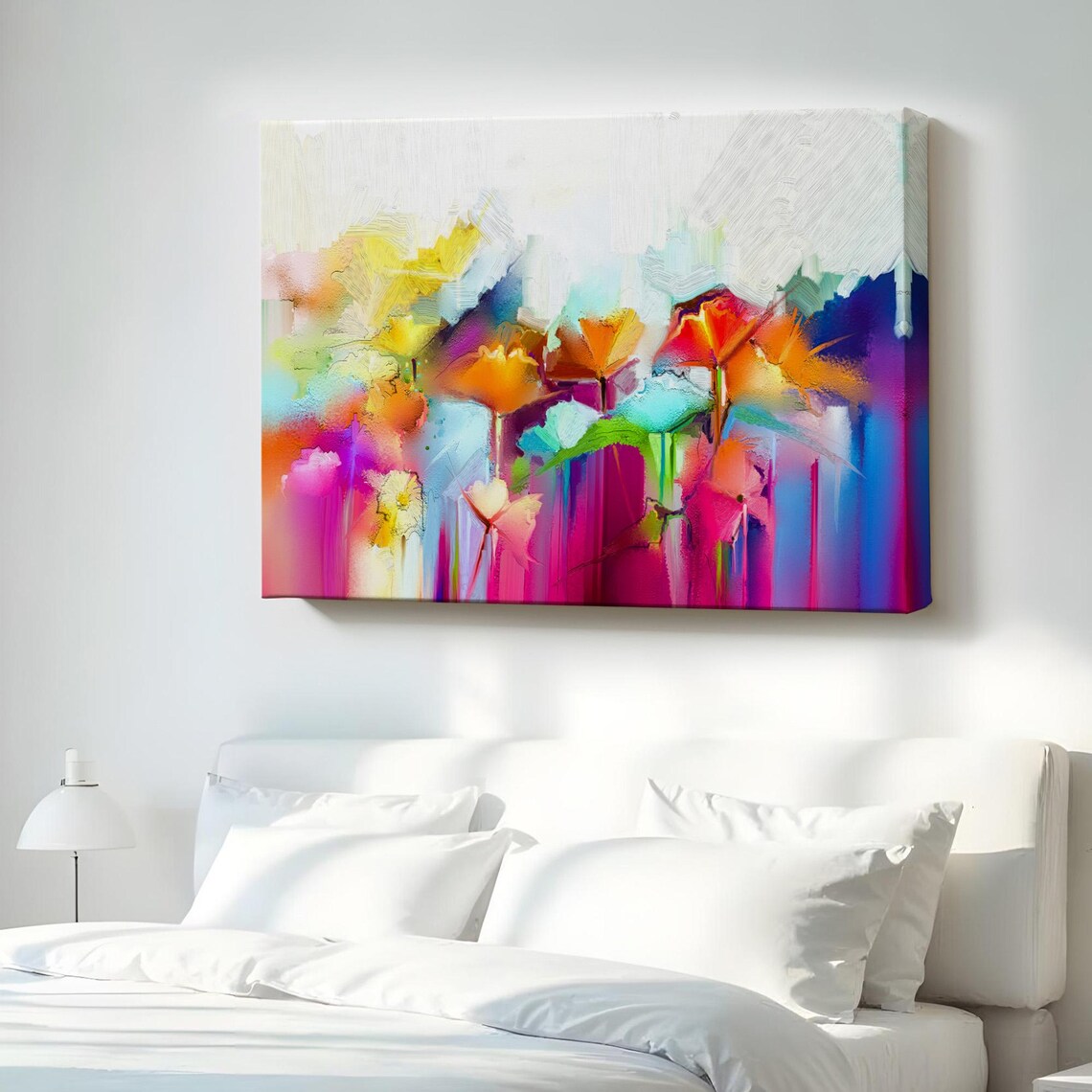 Vibrant Abstract Colorful Flowers Neon Blooms Modern Floral Canvas Art Poster