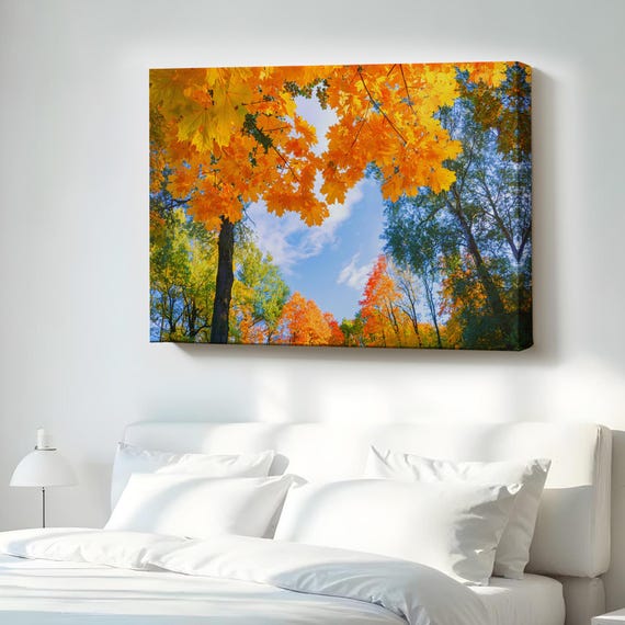 Yellow Leafed Autumn Landscape Wall Painting Nature Canvas Decor Table Art