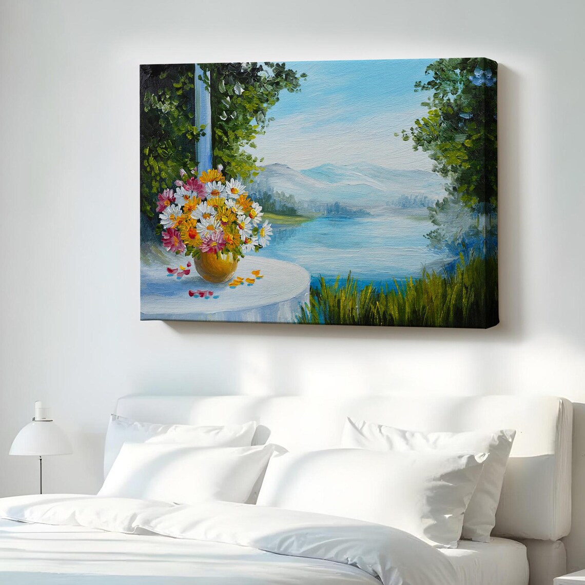 Summer Daisy Bouquet by the Lake Oil Painting Style Floral Poster
