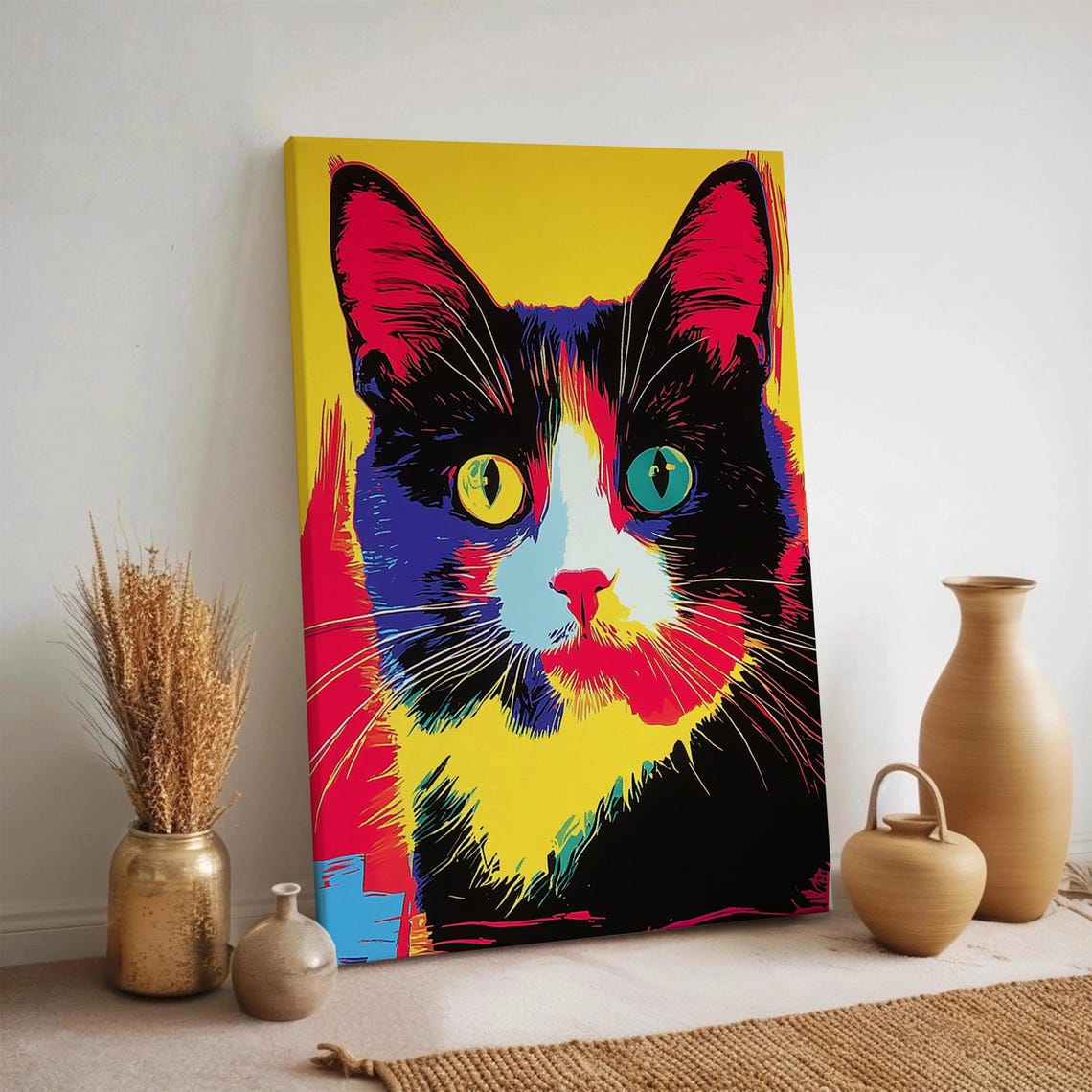 Pop Art Cat Portrait Neon Colorful Kitty Face Bold Modern Pet Poster