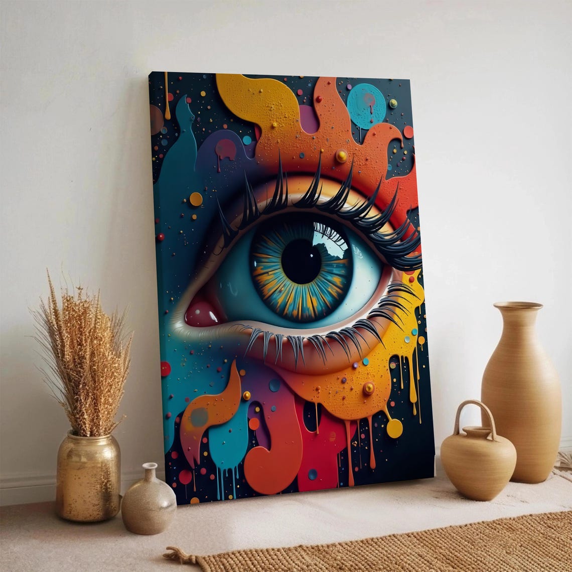 Bold Colorful Surreal Eye Melting Paint Drip Psychedelic Art Poster