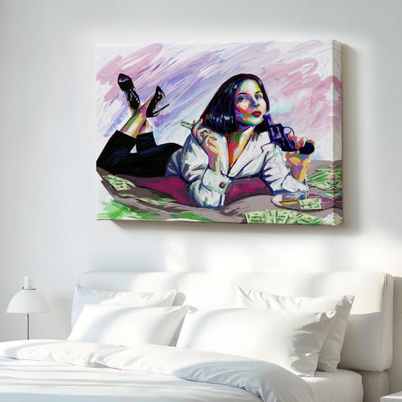 Armed Gangster Girl Pop Art Decorative Wall Portrait Canvas Housewarming Gift Decor