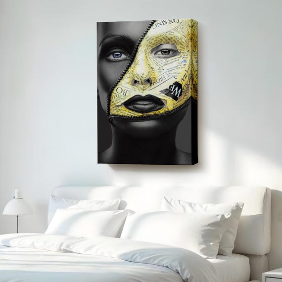 Closeup Portrait Of A Beautiful Girl With Zipper Makeup Canvas Art Surreal Print Framed Wall Housewarming Gift