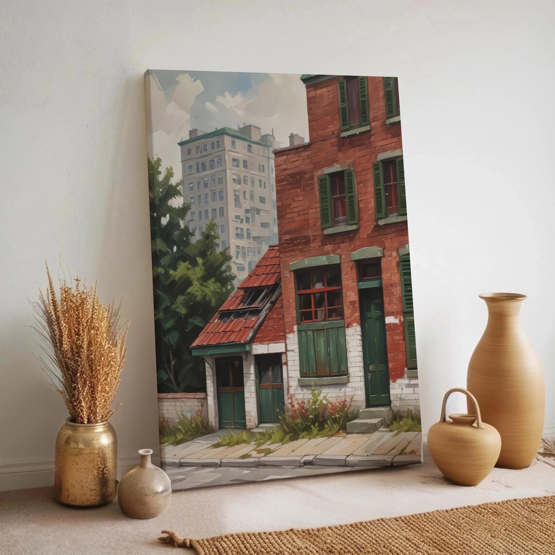 Old Brick Townhouse Street Scene Charming City Painting Art Poster