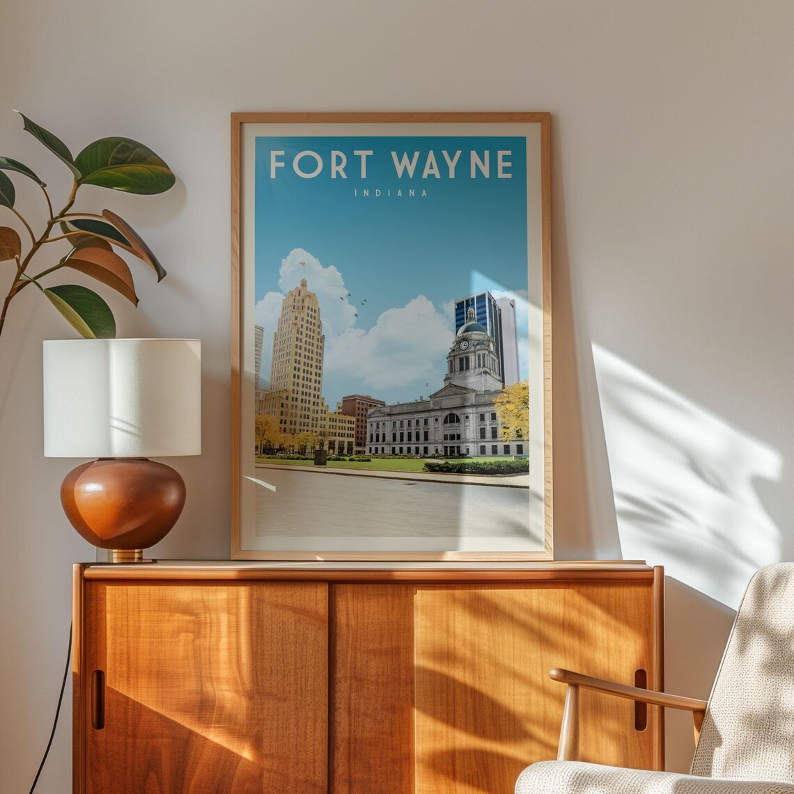 Fort Wayne Indiana Skyline Travel Poster