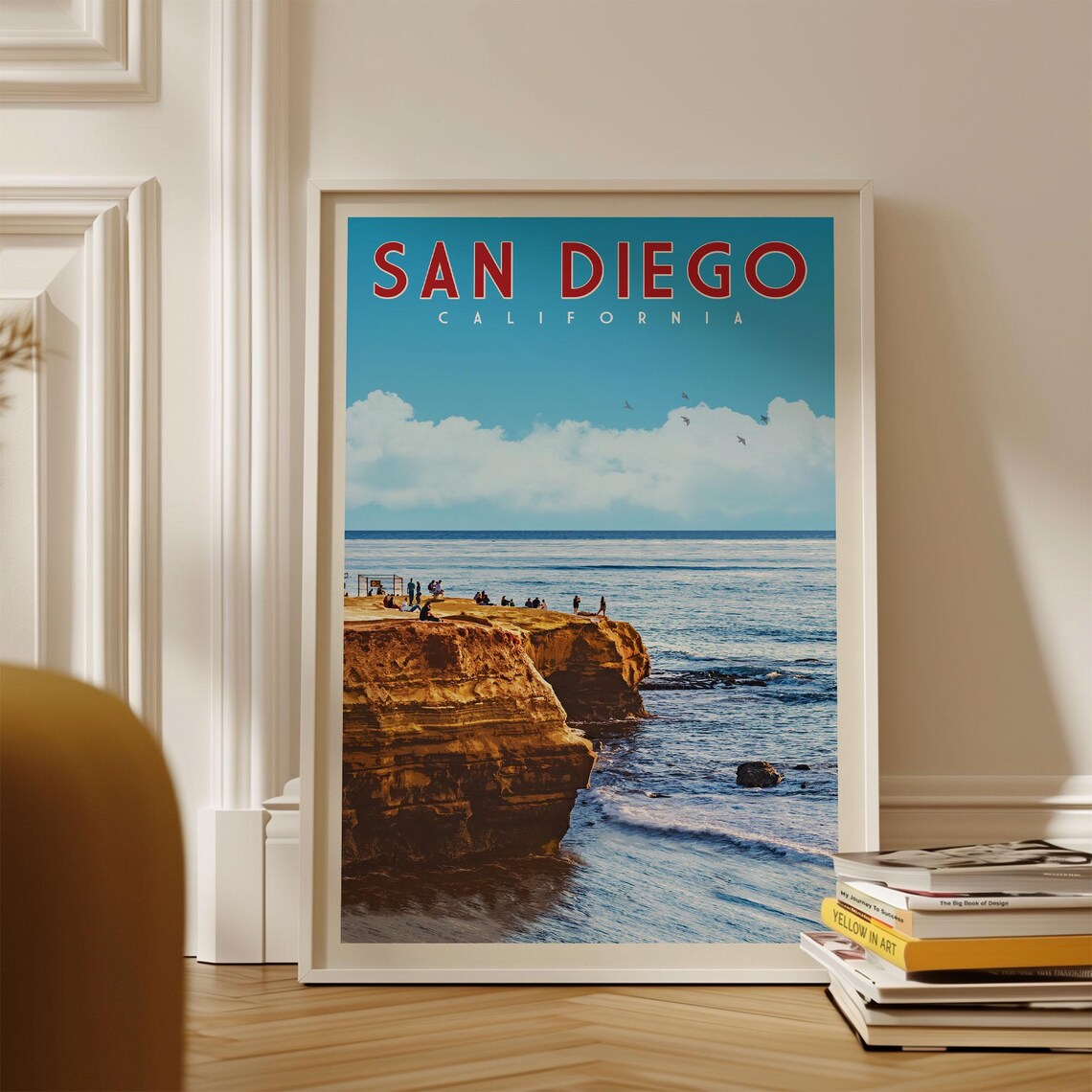 San Diego Retro Travel Poster, Beach Sunset Cliffs