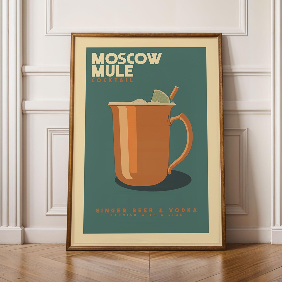Moscow Mule Cocktail Copper Mug Ginger Vintage Recipe Bar Poster