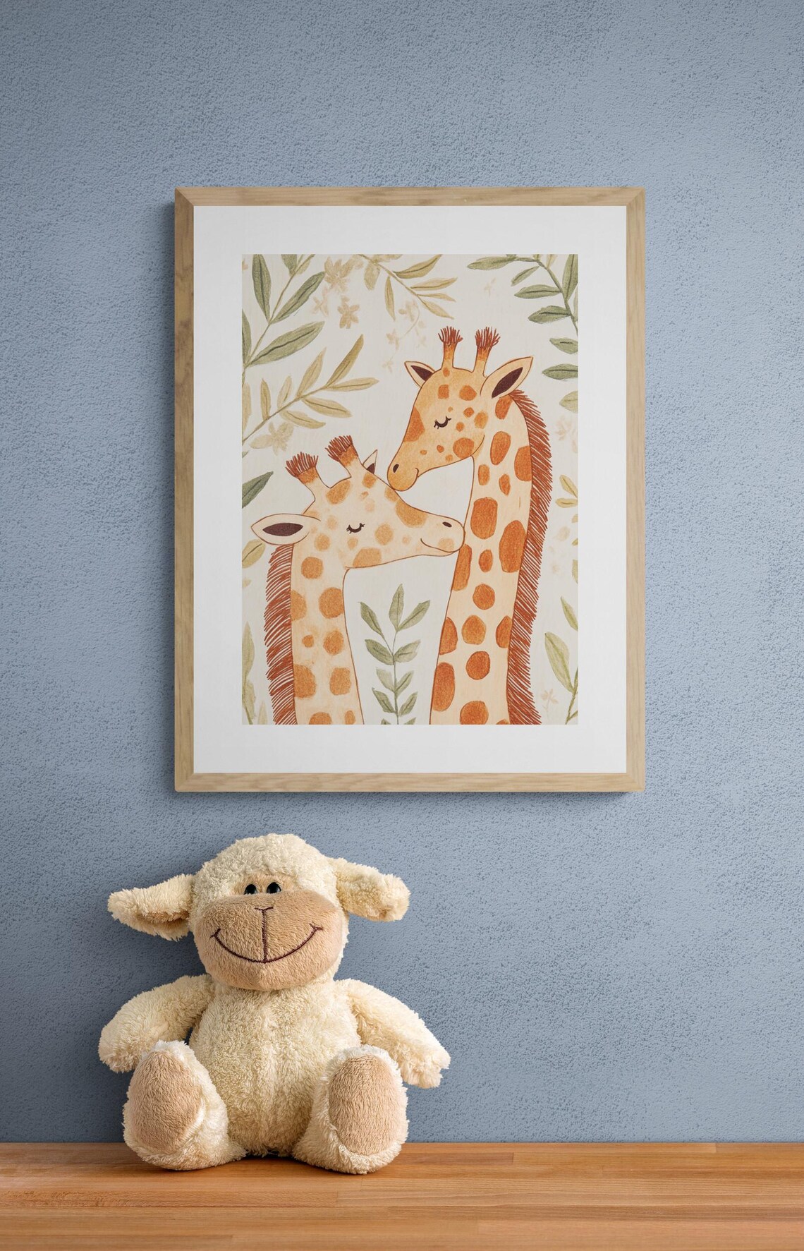 Giraffe Hugs Two Giraffes Nuzzling Botanical Safari Nursery Wall Art Poster - Image 2