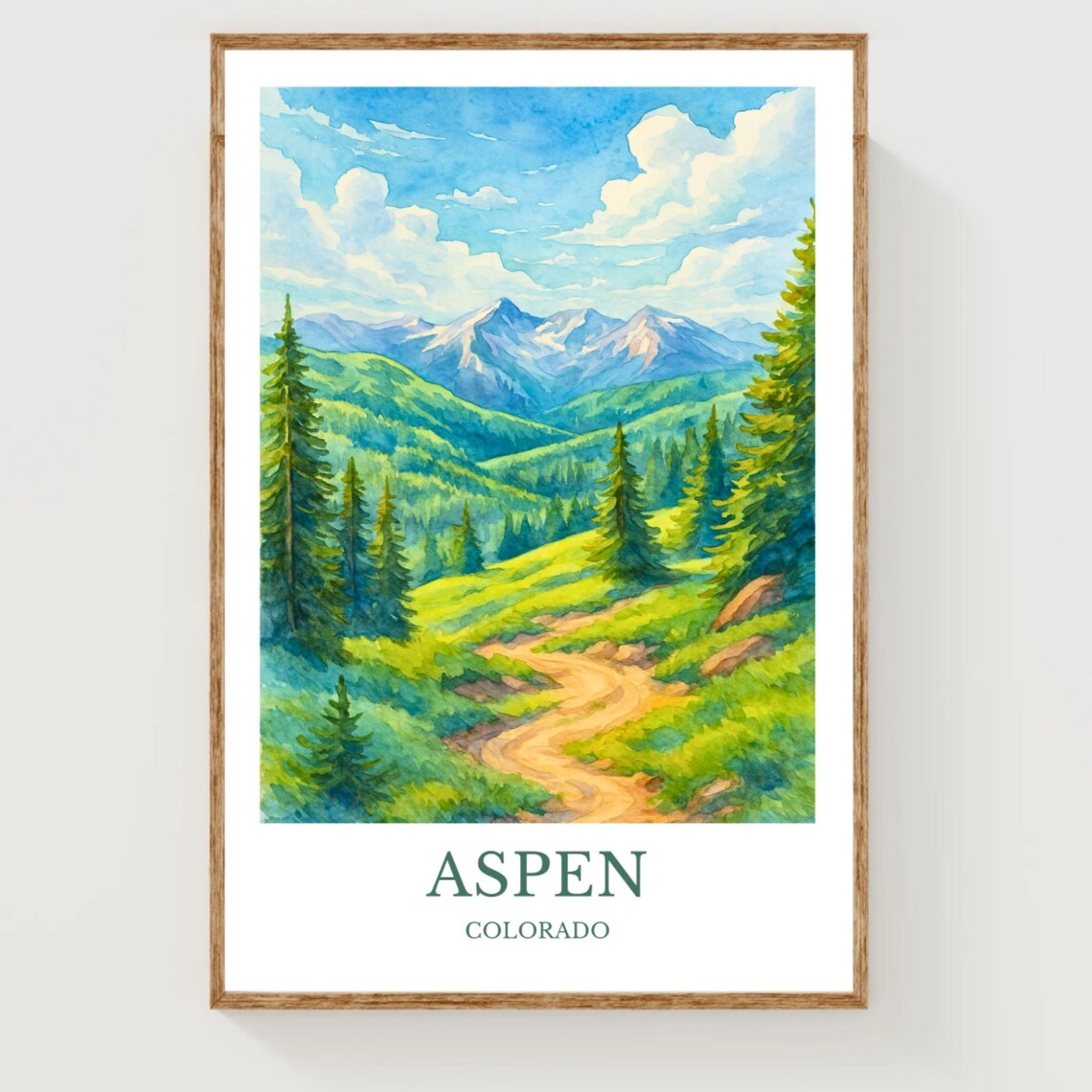 Aspen Colorado Mountain Trail Pine Forest Watercolor Travel Poster