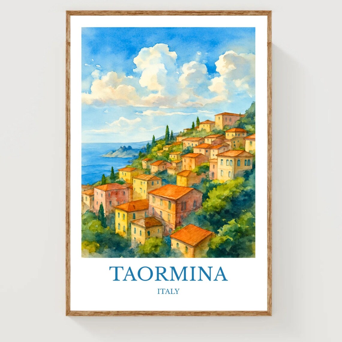 Taormina Italy Mediterranean Village Seaside Watercolor Travel Poster
