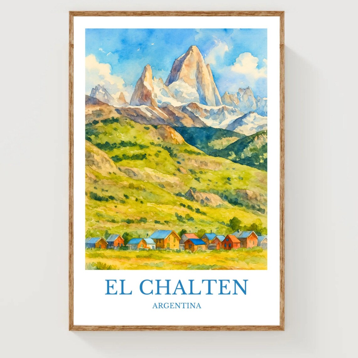 El Chalten Argentina Fitz Roy Peaks Watercolor Travel Art Poster