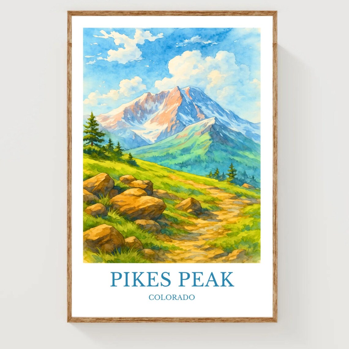 Pikes Peak Colorado Scenic Watercolor Mountain Travel Poster