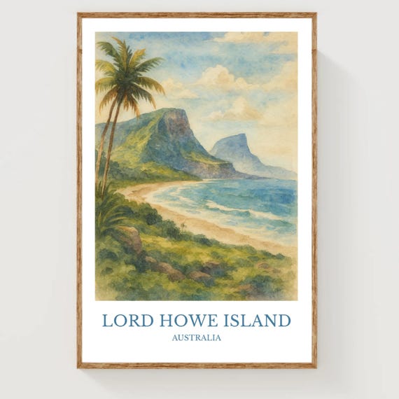 Lord Howe Island Watercolor Design Poster Australia Print Wall Art