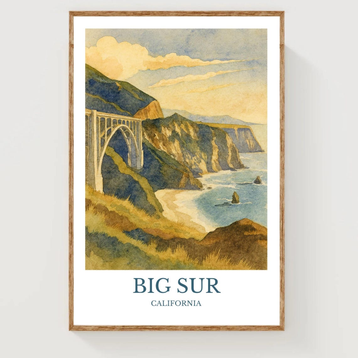 Big Sur California Bixby Bridge Coast Watercolor Travel Poster