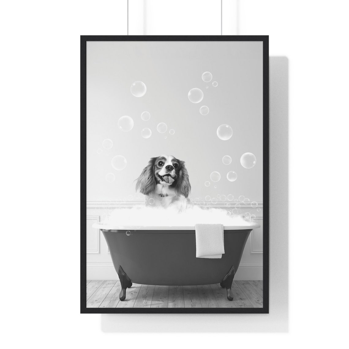 Cavalier King Charles Spaniel in a Bubble Bath Funny Bathroom Poster