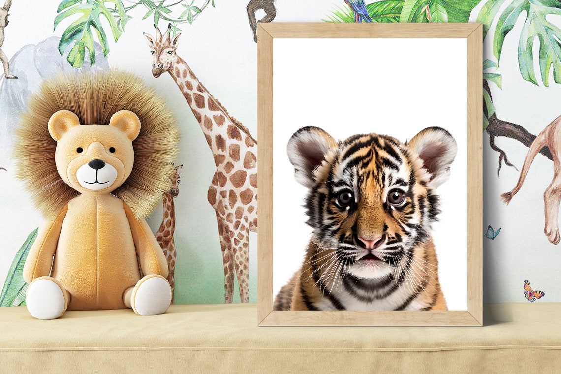Baby Tiger Cub Face Portrait in Soft Color Nursery Style Poster