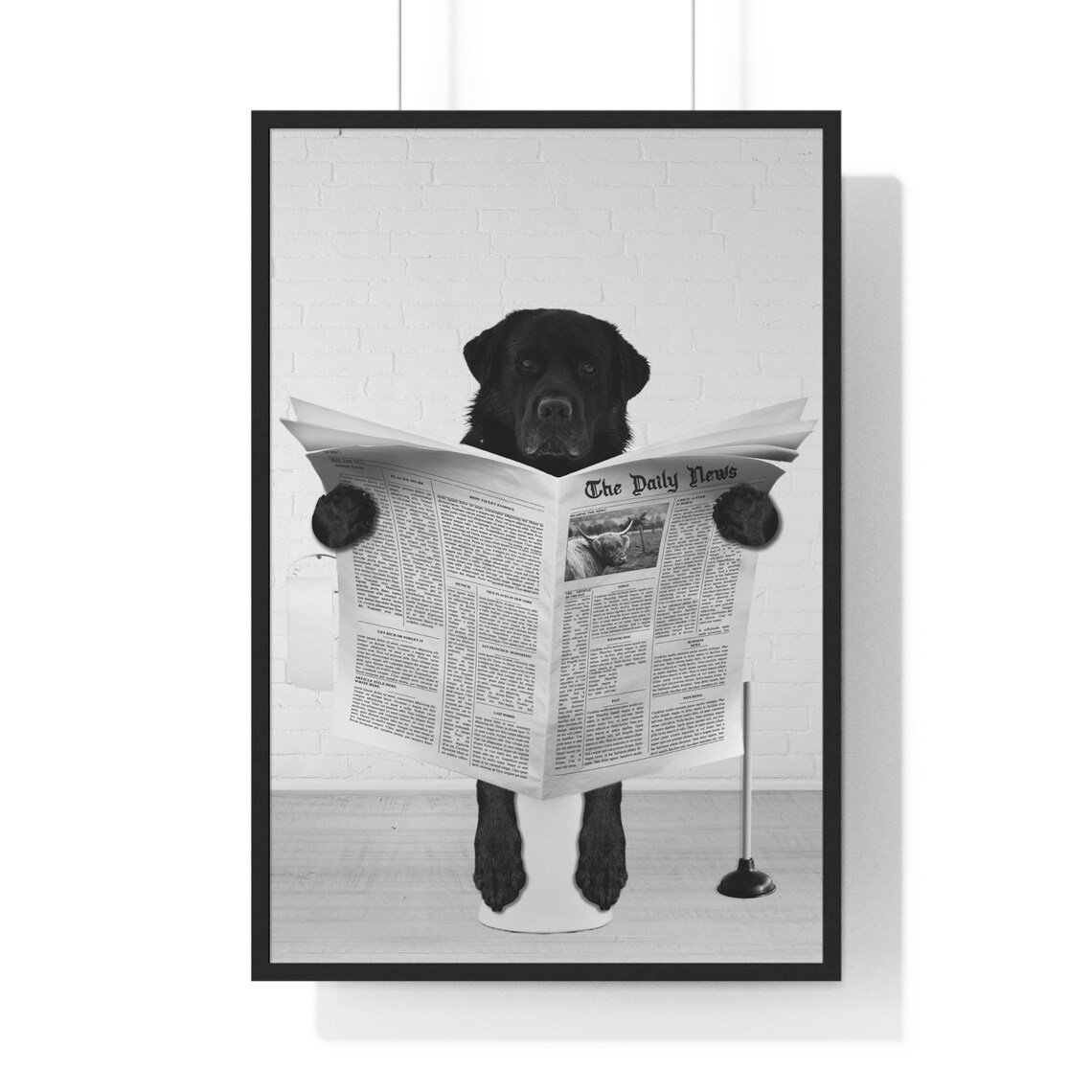 Funny Black Labrador Reading The Daily News On The Toilet Poster