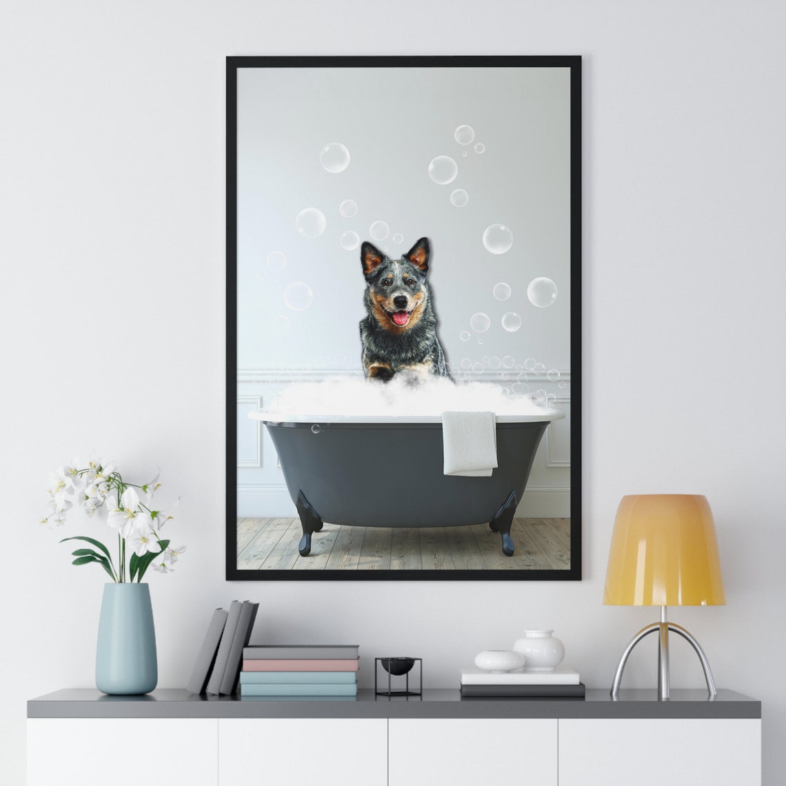 Australian Cattle Dog in Bubble Bath Funny Bathroom Art Poster - Image 2