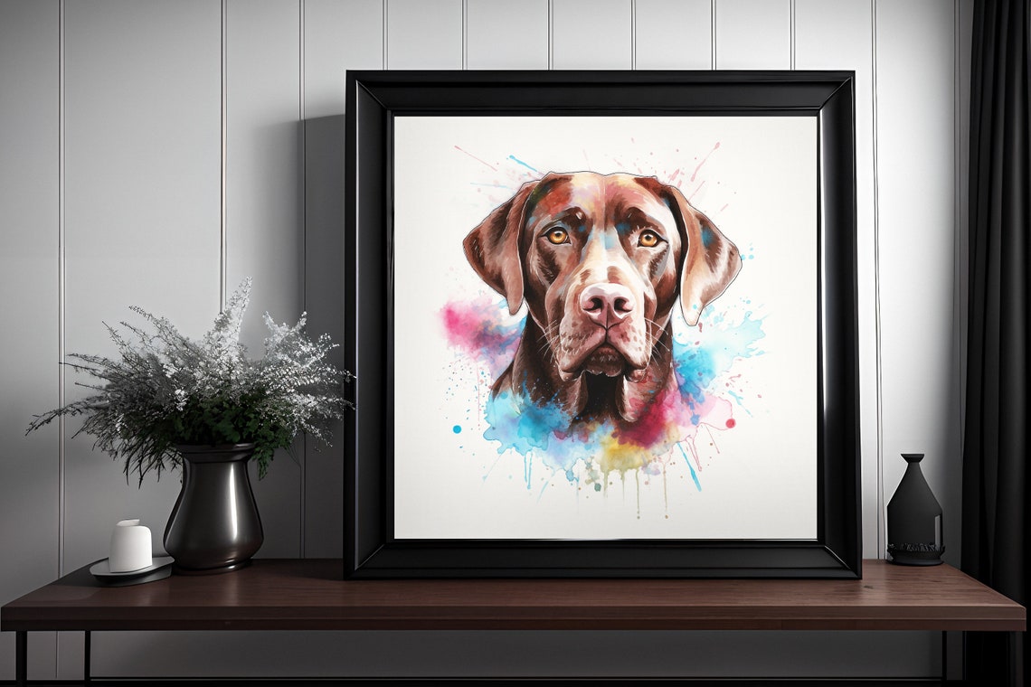Chocolate Labrador Retriever Watercolor Splatter Dog Portrait Poster