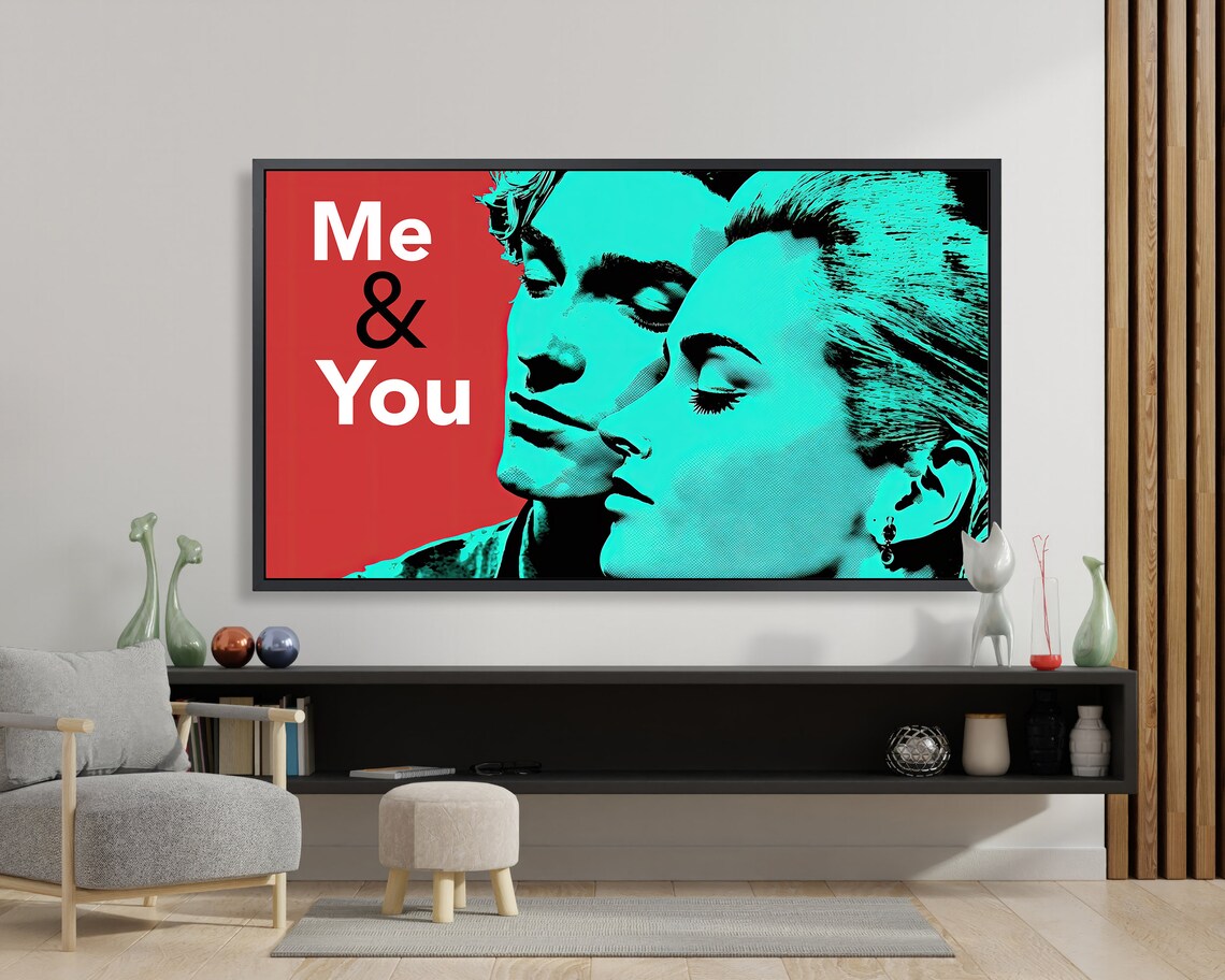 Retro Pop Art Loving Couple Me And You Red Teal Bold Wall Art Poster - Image 3