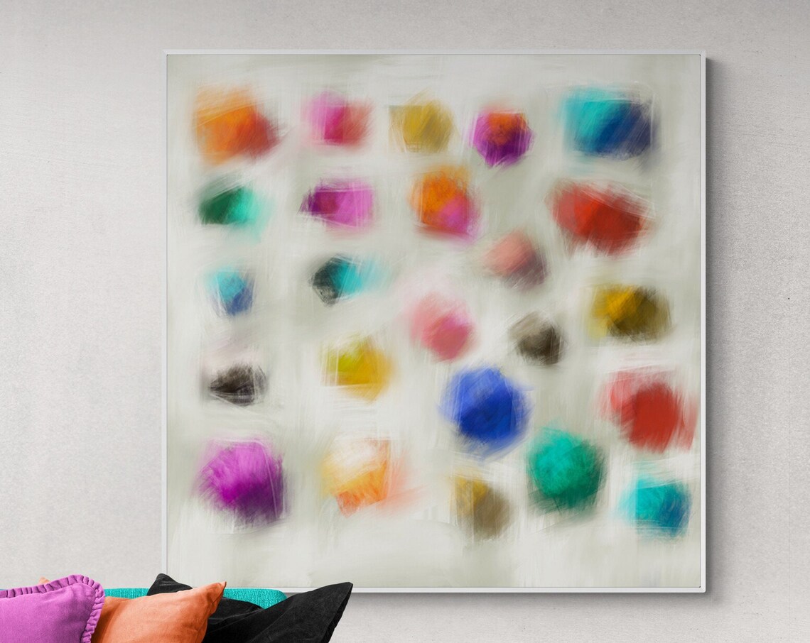 Rainbow Dots Art Print Abstract Colorful Painting Abstract Art