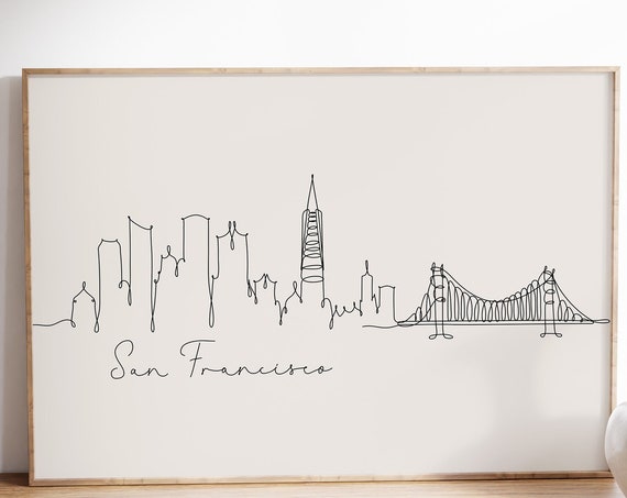 San Francisco Skyline Line Art, California Travel Poster