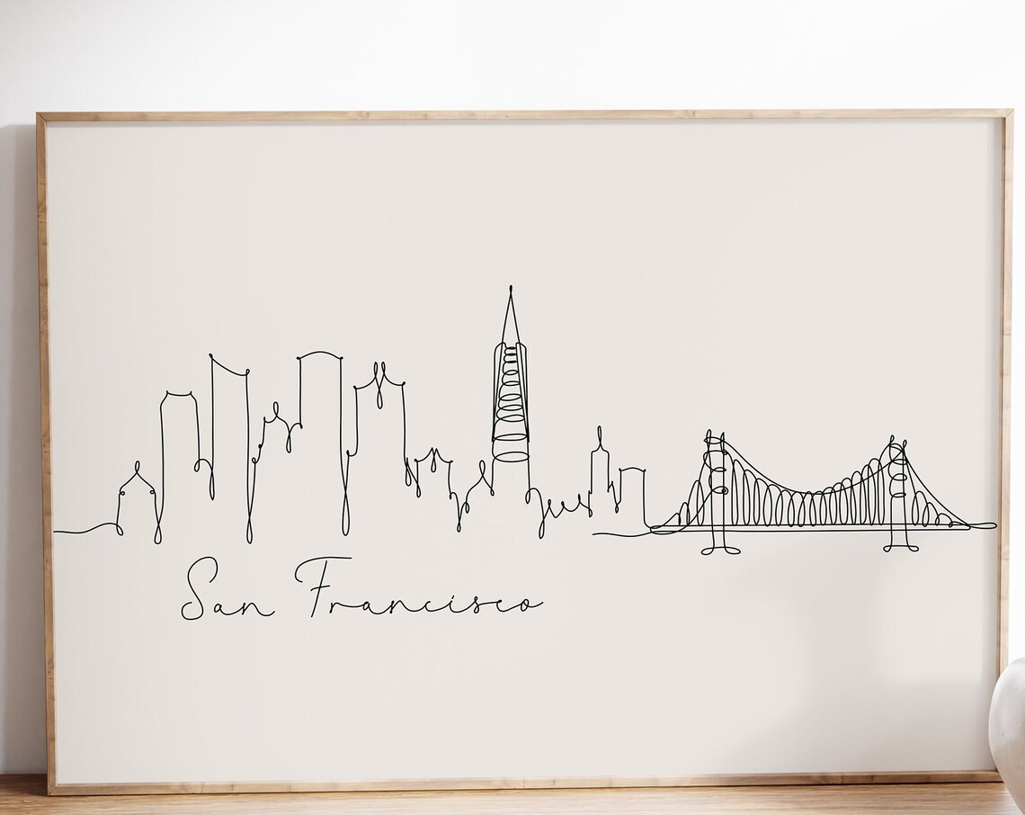 San Francisco Skyline Line Art, California Travel Poster