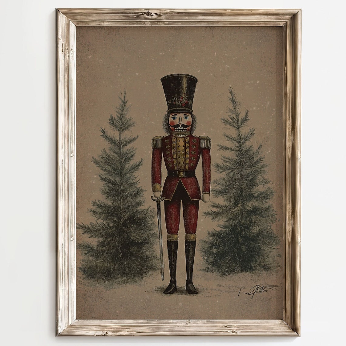 Moody Tin Soldier Print Nutcracker Painting Vintage Christmas Decor Xmas Holiday Wall Art Dark Moody Wall Art Rustic