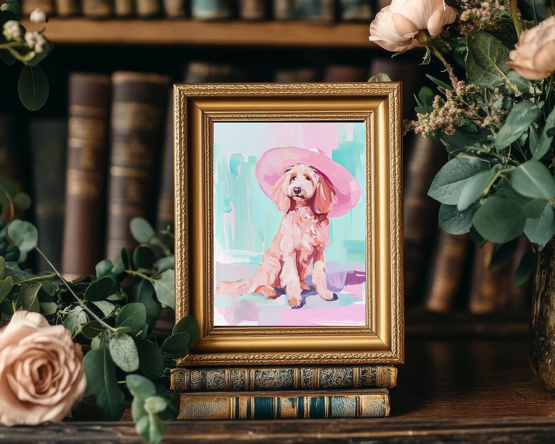 Golden Doodle in Wide Brim Hat, Pastel Art Print - Image 3