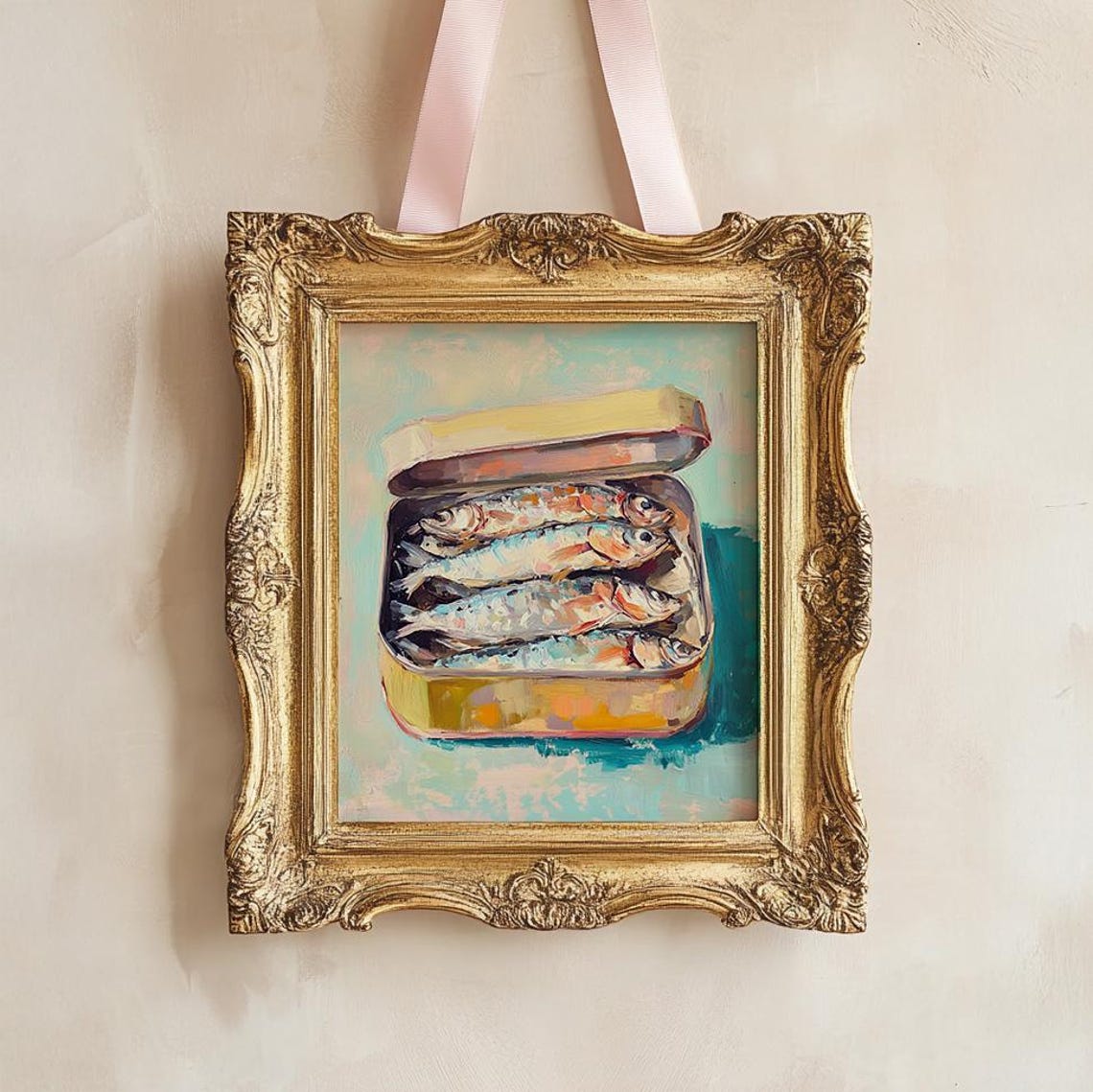 Sardine Tin Open With Fresh Fish Pastel Coastal Kitchen Art Poster - Image 4