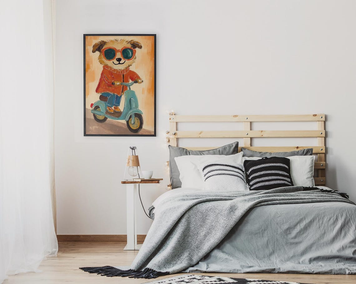 Dog On Bike Wall Art Nursery Animal Print Kids Room Decor Nursery Dog Art Dog Art Baby Room Decor - Image 2