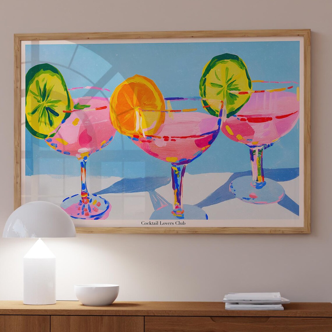 Cocktail Lovers Club Pink Martini Glasses Colorful Bar Wall Art